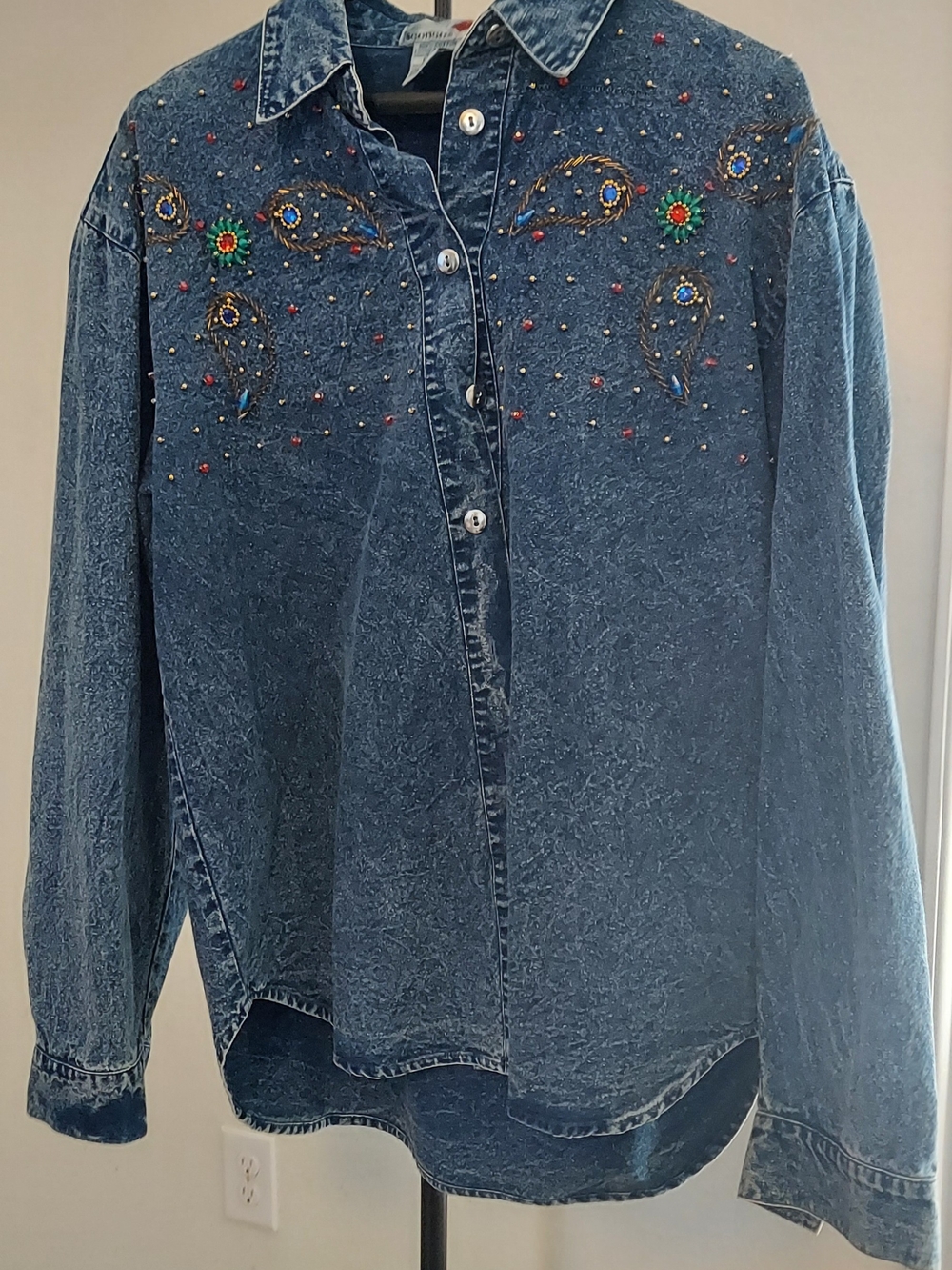 Poetic License Embroidered Dark Blue Denim Relaxed Shirt